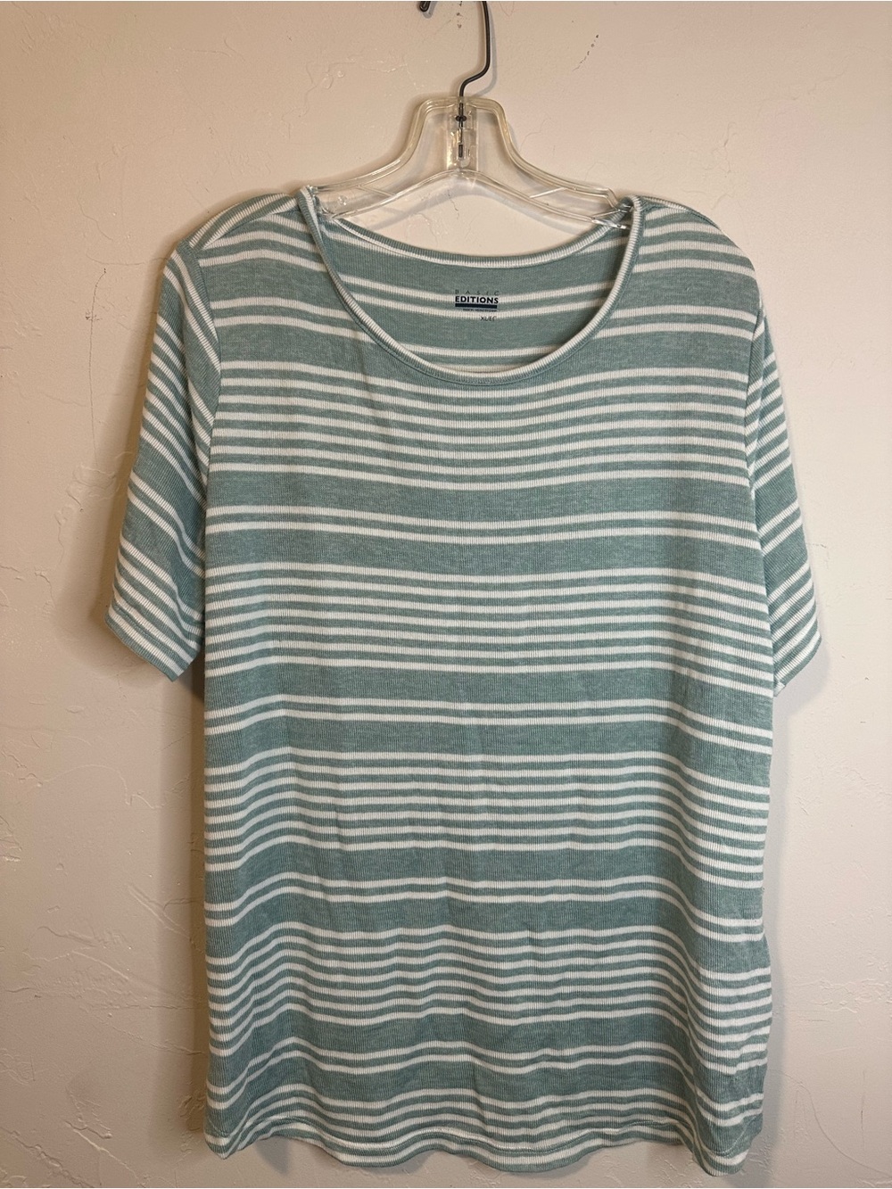 Basic Editions Striped Tee in Seafoam and White